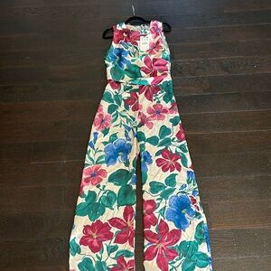 NWT Zara Floral Sleeveless Wide Leg Drape Neck Pant Jumpsuit Open Back Large